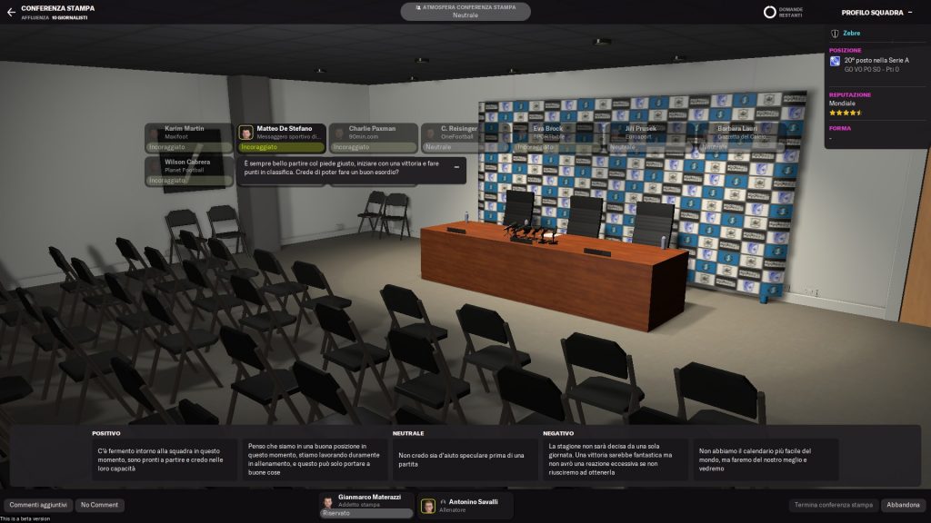 Football Manager 2022: conferenza giornalisti