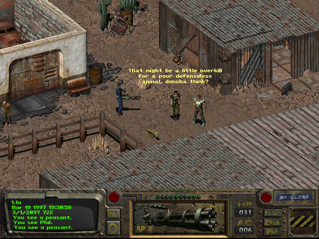Fallout, screenshot ufficiale della California post nucleare nel gioco di ruolo di Interplay del 1997